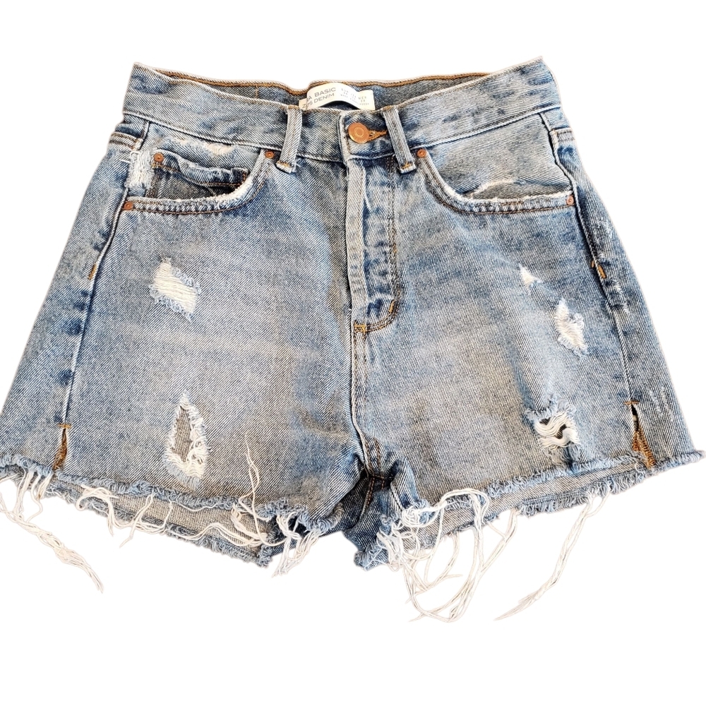 Zara 1975 Womens Bohemian Festival Button Fly High Rise Denim Jean Shorts Sz 2